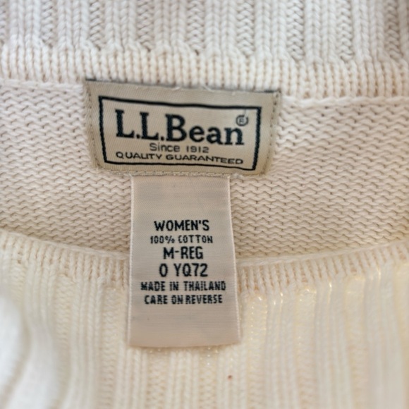 L.L. Bean Womens Turtleneck Sweater Size Medium Ivory 100% Cotton Classic Knit - Picture 4 of 13